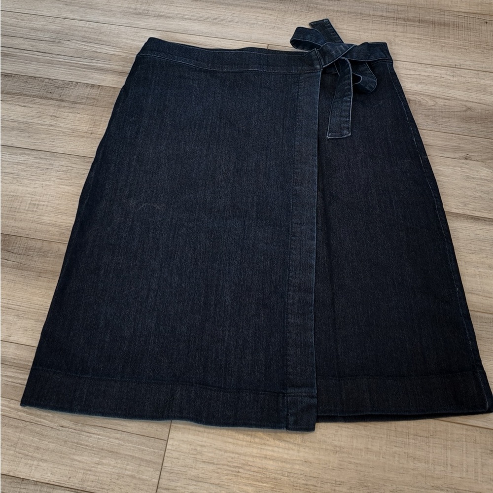 LOFT Dark Blue Denim Wrap Skirt 14 High Waist Jean Skirt Workplace Office Fall - Picture 11 of 11